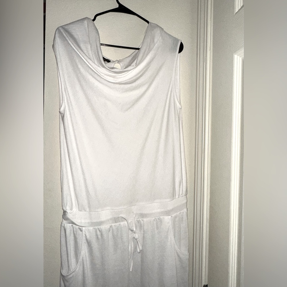 NWT Talbots white cowl neck casual waist drawstring pocket dress cover up S